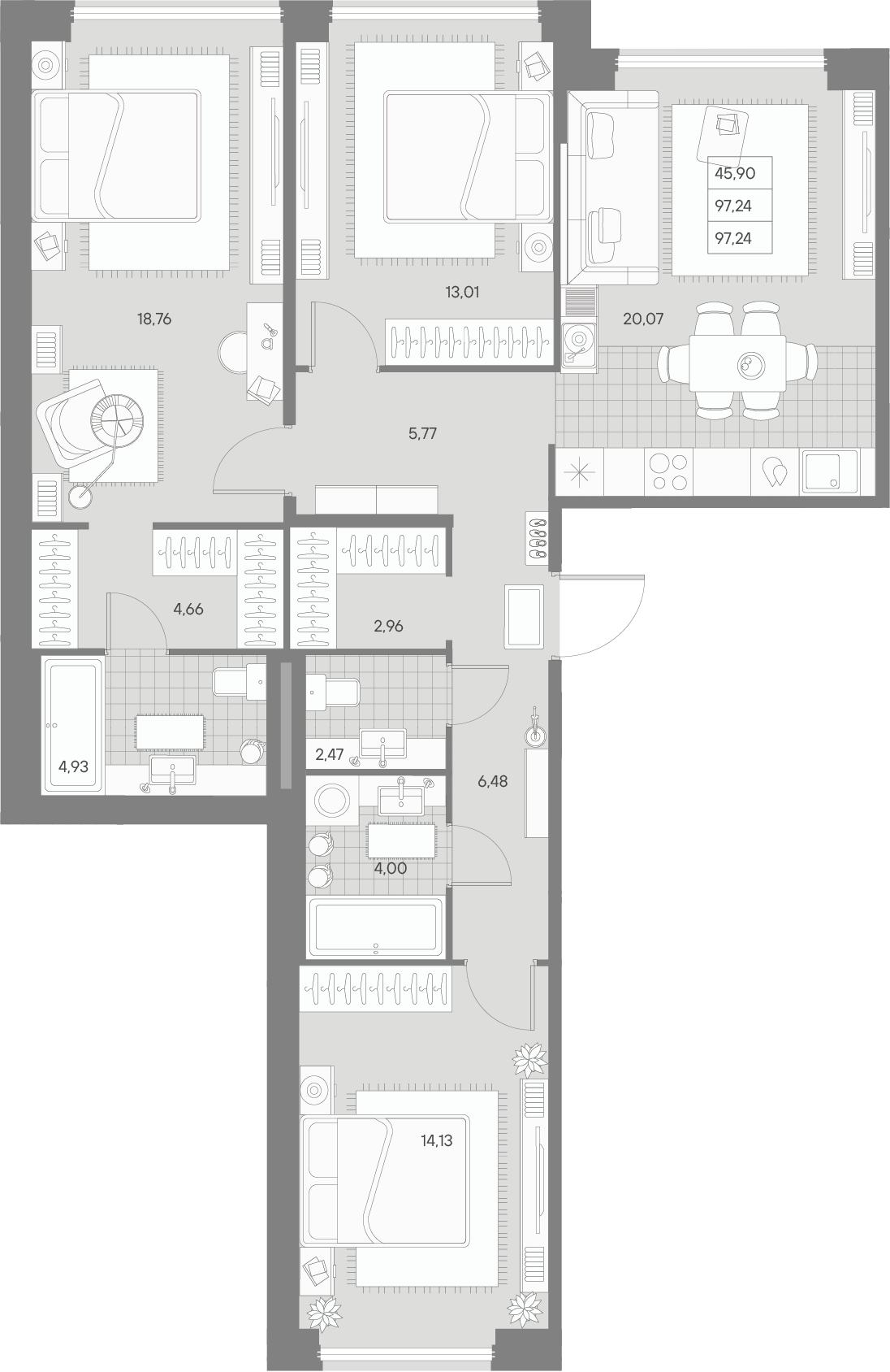 3-комнатная квартира  №143 в Avant: 97.24 м², этаж 4 - купить в Санкт-Петербурге