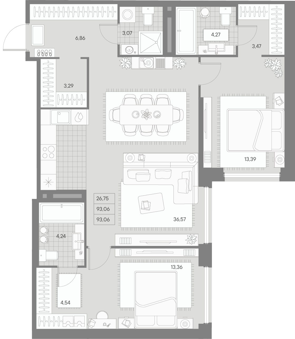 2-комнатная квартира  №115 в Avant: 93.46 м², этаж 7 - купить в Санкт-Петербурге