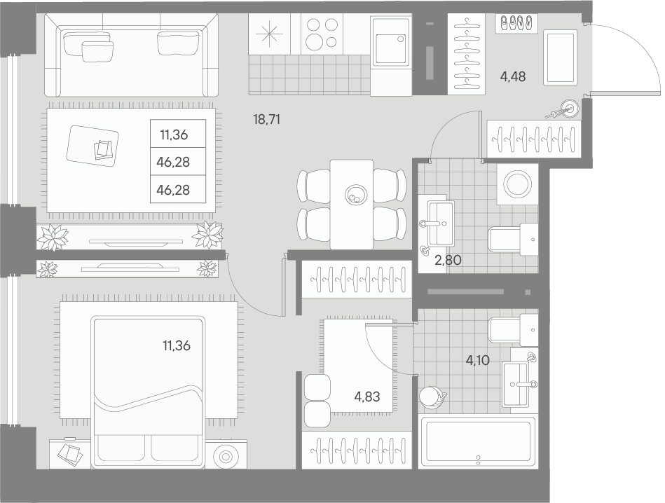 1-комнатная квартира, 46.32 м²; этаж: 3 - купить в Санкт-Петербурге