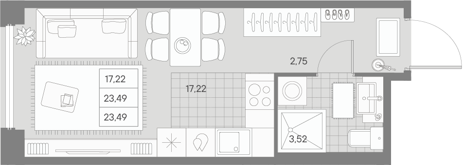 1-комнатная квартира, 23.49 м²; этаж: 3 - купить в Санкт-Петербурге