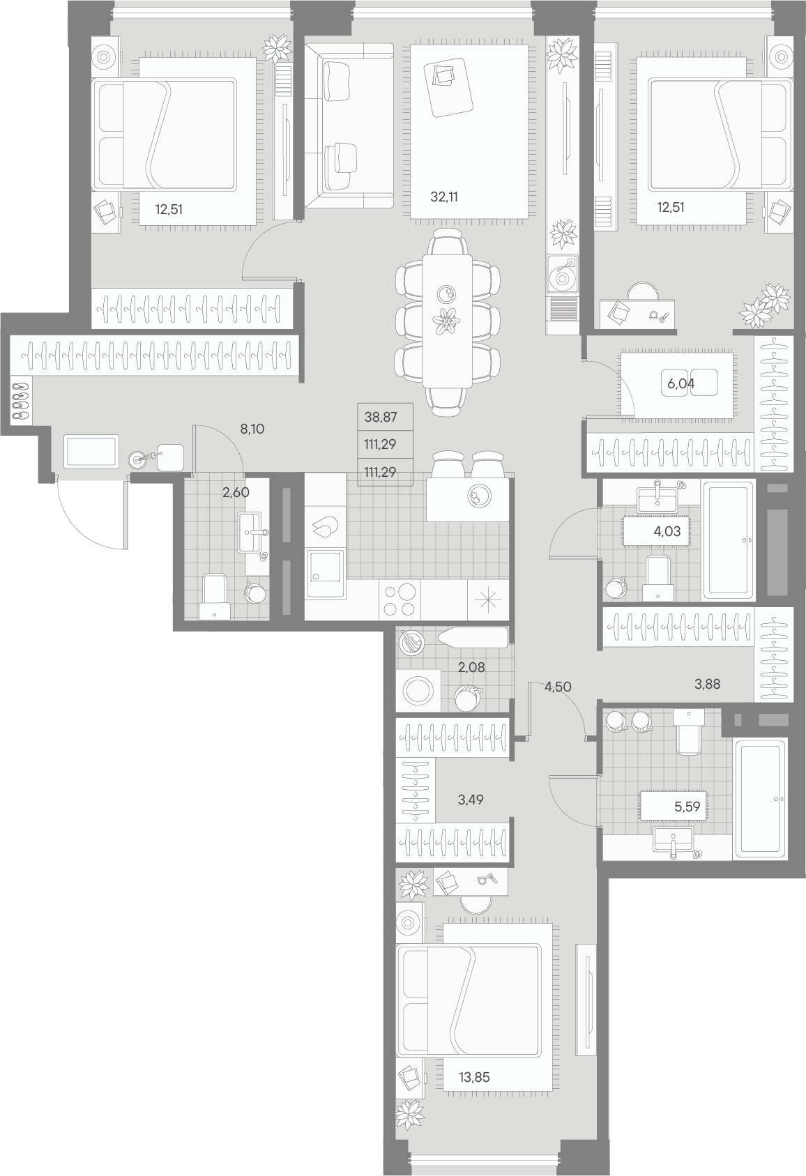3-комнатная квартира  №144 в Avant: 111.29 м², этаж 5 - купить в Санкт-Петербурге