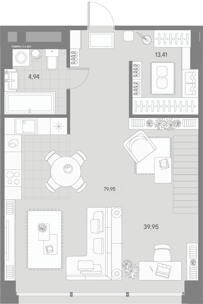 1-комнатная квартира  №201 в Avant: 79.95 м², этаж 4 - купить в Санкт-Петербурге