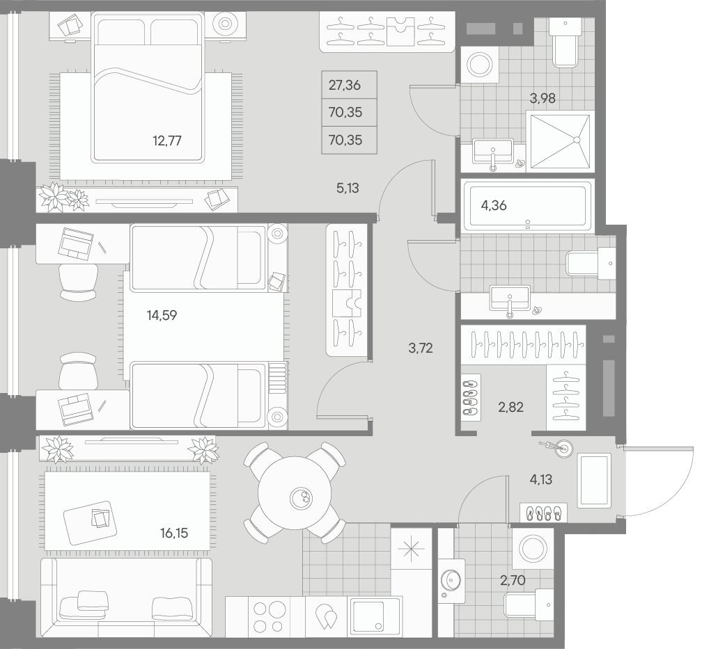 2-комнатная квартира  №119 в Avant: 70.35 м², этаж 7 - купить в Санкт-Петербурге