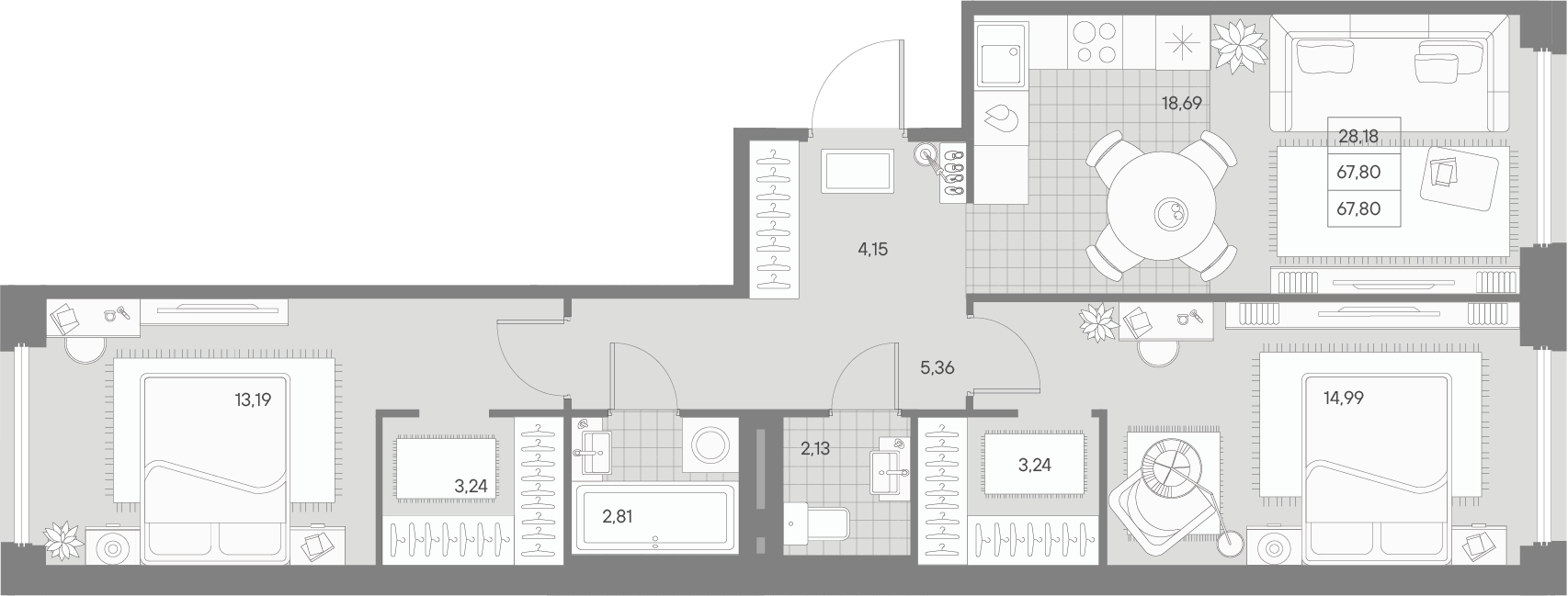 2-комнатная квартира  №183 в Avant: 67.8 м², этаж 5 - купить в Санкт-Петербурге