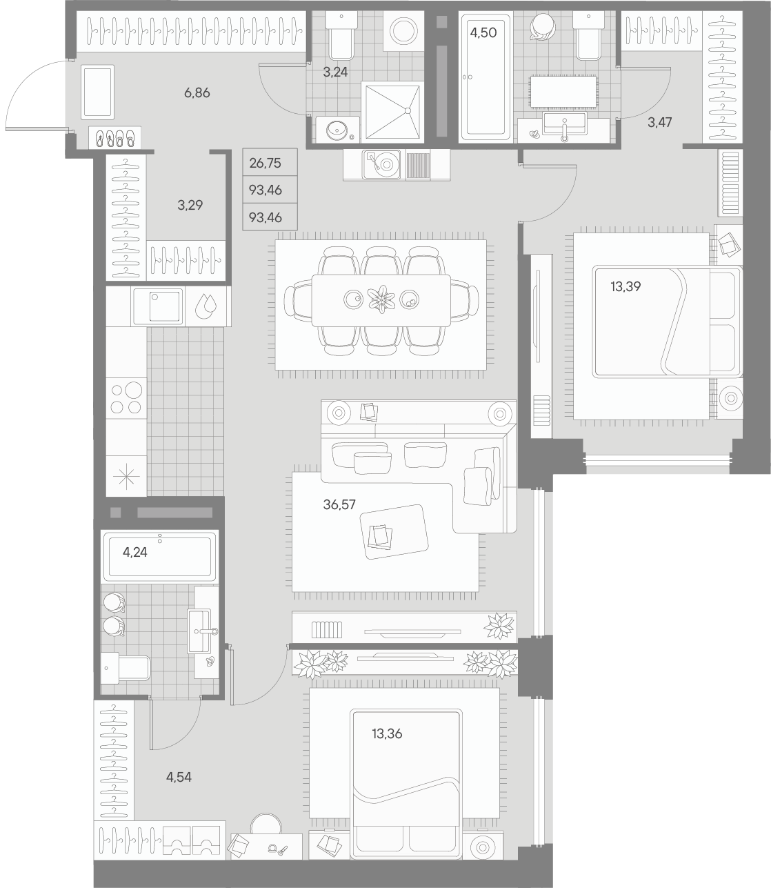 2-комнатная квартира  №87 в Avant: 93.46 м², этаж 3 - купить в Санкт-Петербурге