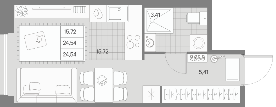 1-комнатная квартира, 24.54 м²; этаж: 2 - купить в Санкт-Петербурге
