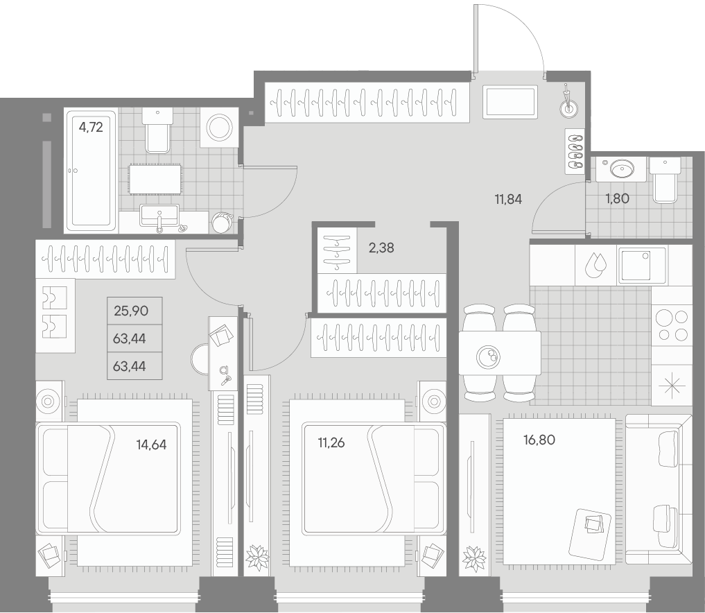 2-комнатная квартира, 66.35 м²; этаж: 5 - купить в Санкт-Петербурге