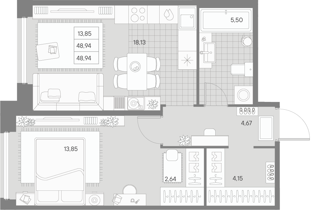 1-комнатная квартира  №28 в Avant: 48.94 м², этаж 3 - купить в Санкт-Петербурге