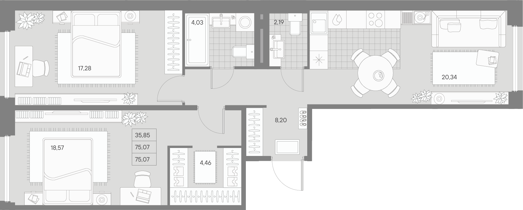 2-комнатная квартира  №260 в Avant: 75.07 м², этаж 4 - купить в Санкт-Петербурге