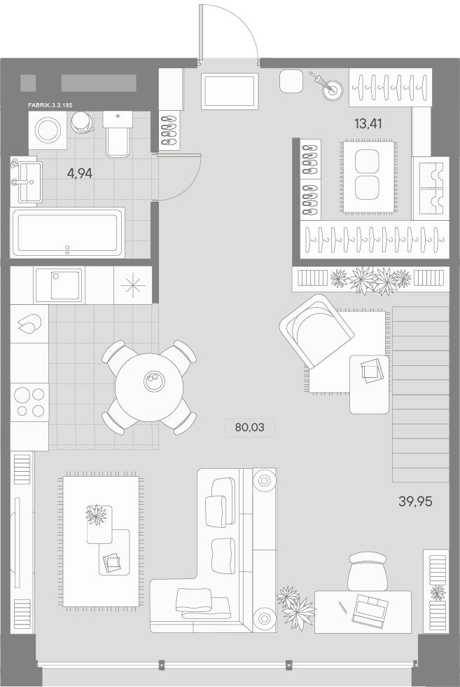 1-комнатная квартира  №185 в Avant: 80.03 м², этаж 3 - купить в Санкт-Петербурге