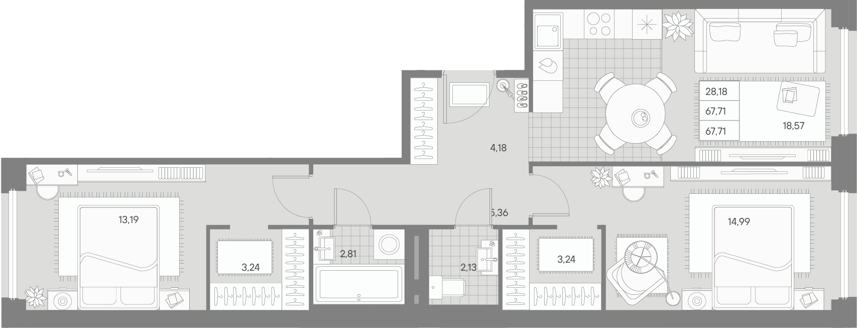 2-комнатная квартира  №167 в Avant: 67.71 м², этаж 3 - купить в Санкт-Петербурге