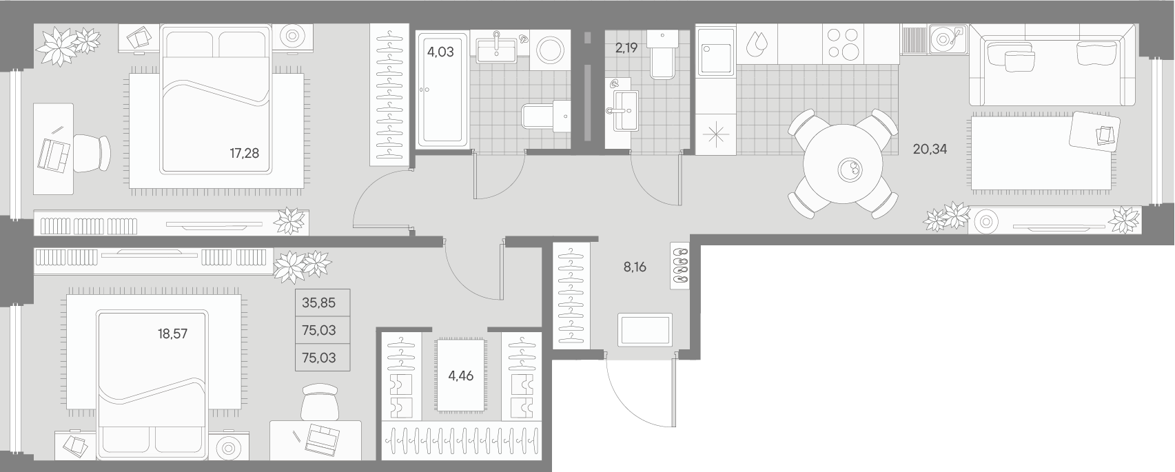 2-комнатная квартира  №274 в Avant: 75.03 м², этаж 6 - купить в Санкт-Петербурге