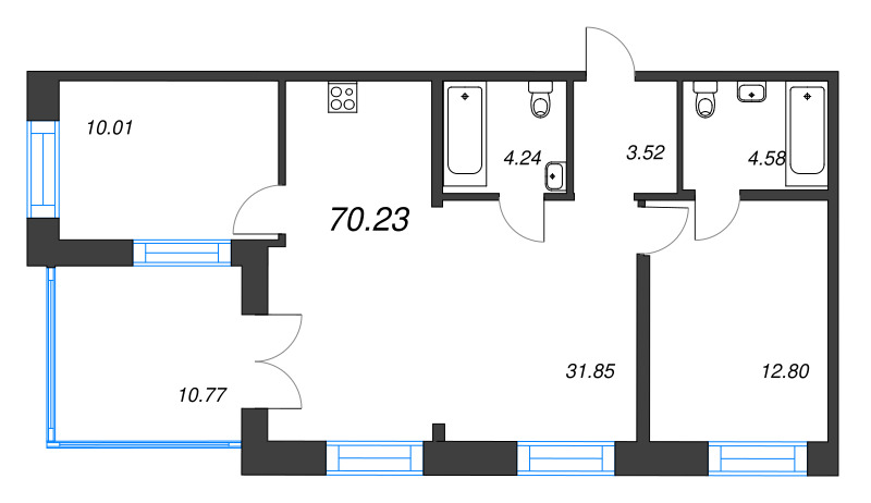 2-комнатная квартира  №86 в Alpen: 70.23 м², этаж 10 - купить в Санкт-Петербурге