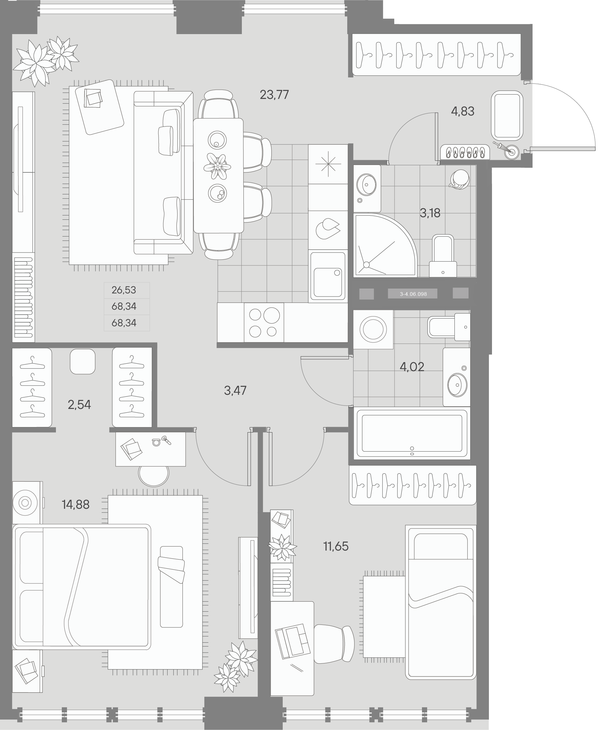 2-комнатная квартира  №98 в Avant: 68.34 м², этаж 6 - купить в Санкт-Петербурге