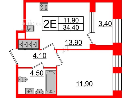 1-комнатная квартира  №678 в Svetlana Park: 34.4 м², этаж 2 - купить в Санкт-Петербурге