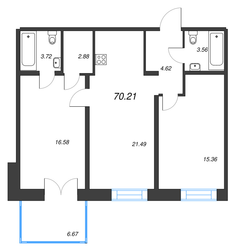 2-комнатная квартира  №32 в Alpen: 70.21 м², этаж 4 - купить в Санкт-Петербурге