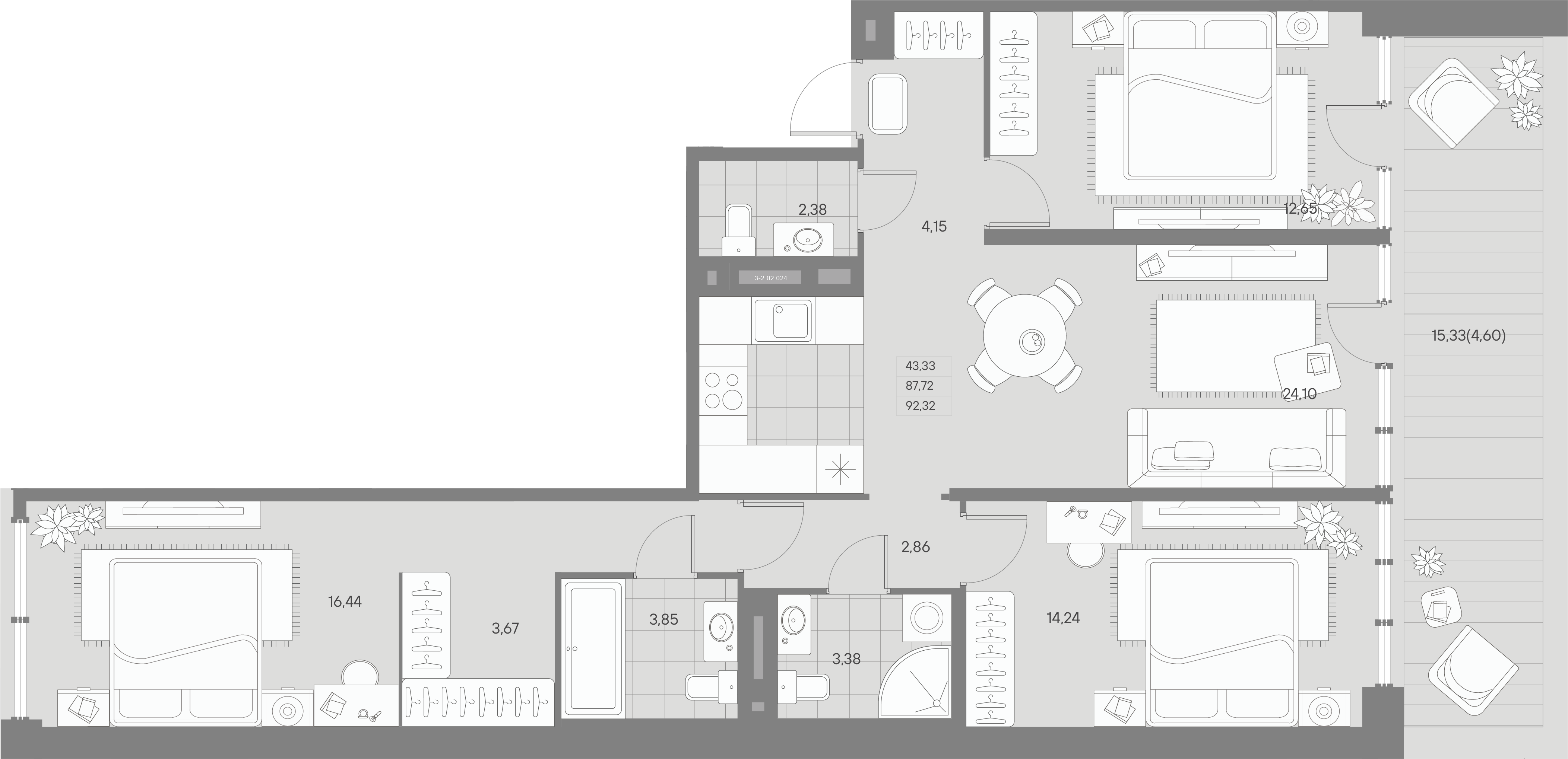 3-комнатная квартира  №24 в Avant: 92.32 м², этаж 2 - купить в Санкт-Петербурге