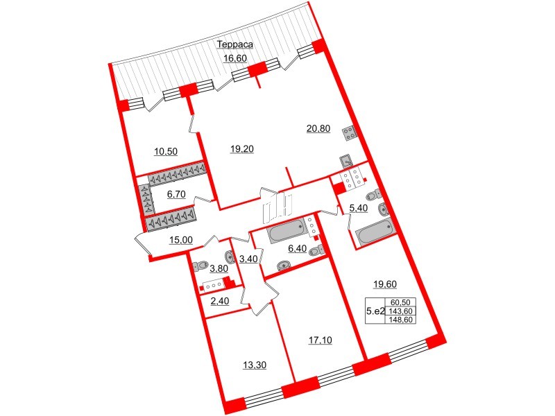 4-комнатная квартира  №134 в Grand View: 143.6 м², этаж 7 - купить в Санкт-Петербурге