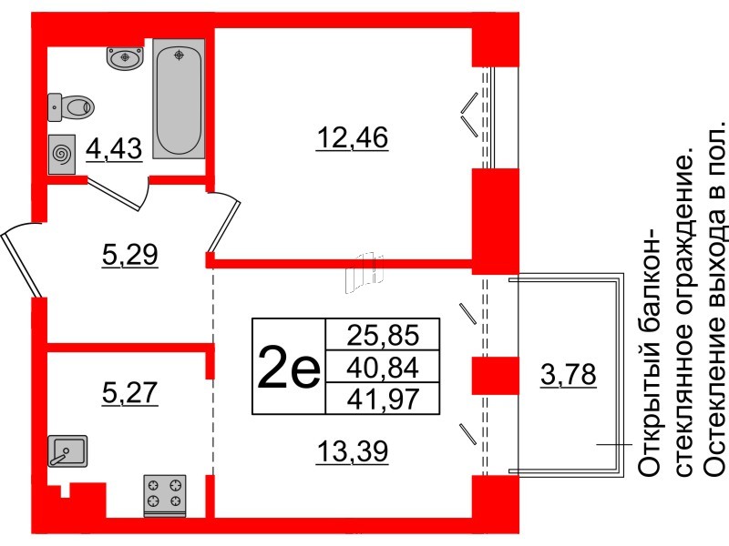 1-комнатная квартира  №451 в Imperial club: 40.84 м², этаж 6 - купить в Санкт-Петербурге