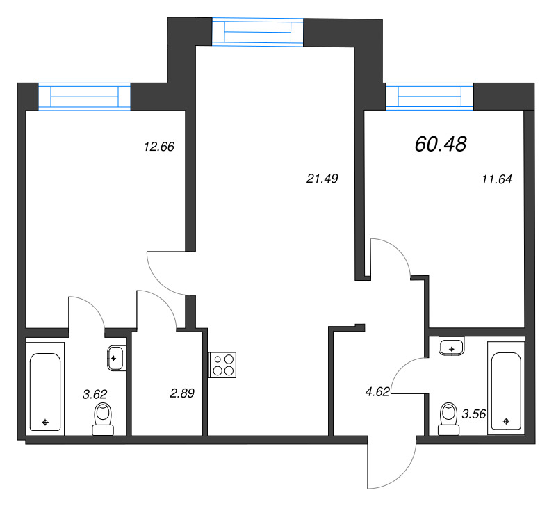 2-комнатная квартира  №64 в Alpen: 60.48 м², этаж 8 - купить в Санкт-Петербурге