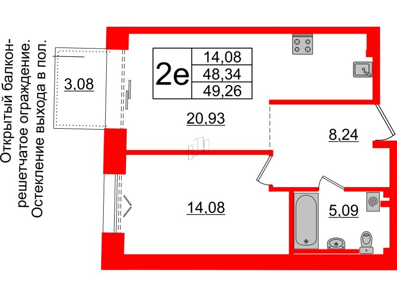 1-комнатная квартира  №406 в Imperial club: 48.34 м², этаж 3 - купить в Санкт-Петербурге