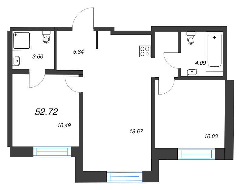 2-комнатная квартира  №155 в Alpen: 52.72 м², этаж 7 - купить в Санкт-Петербурге