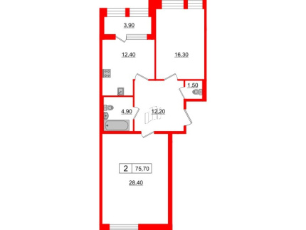 2-комнатная квартира  №911 в Svetlana Park: 75.7 м², этаж 2 - купить в Санкт-Петербурге