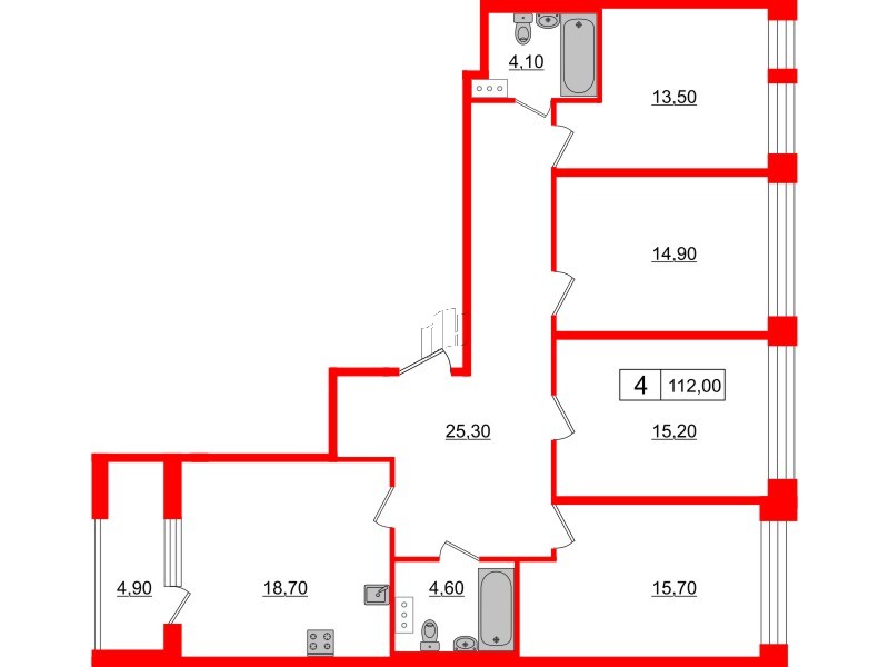 4-комнатная квартира  №136 в Svetlana Park: 112 м², этаж 5 - купить в Санкт-Петербурге