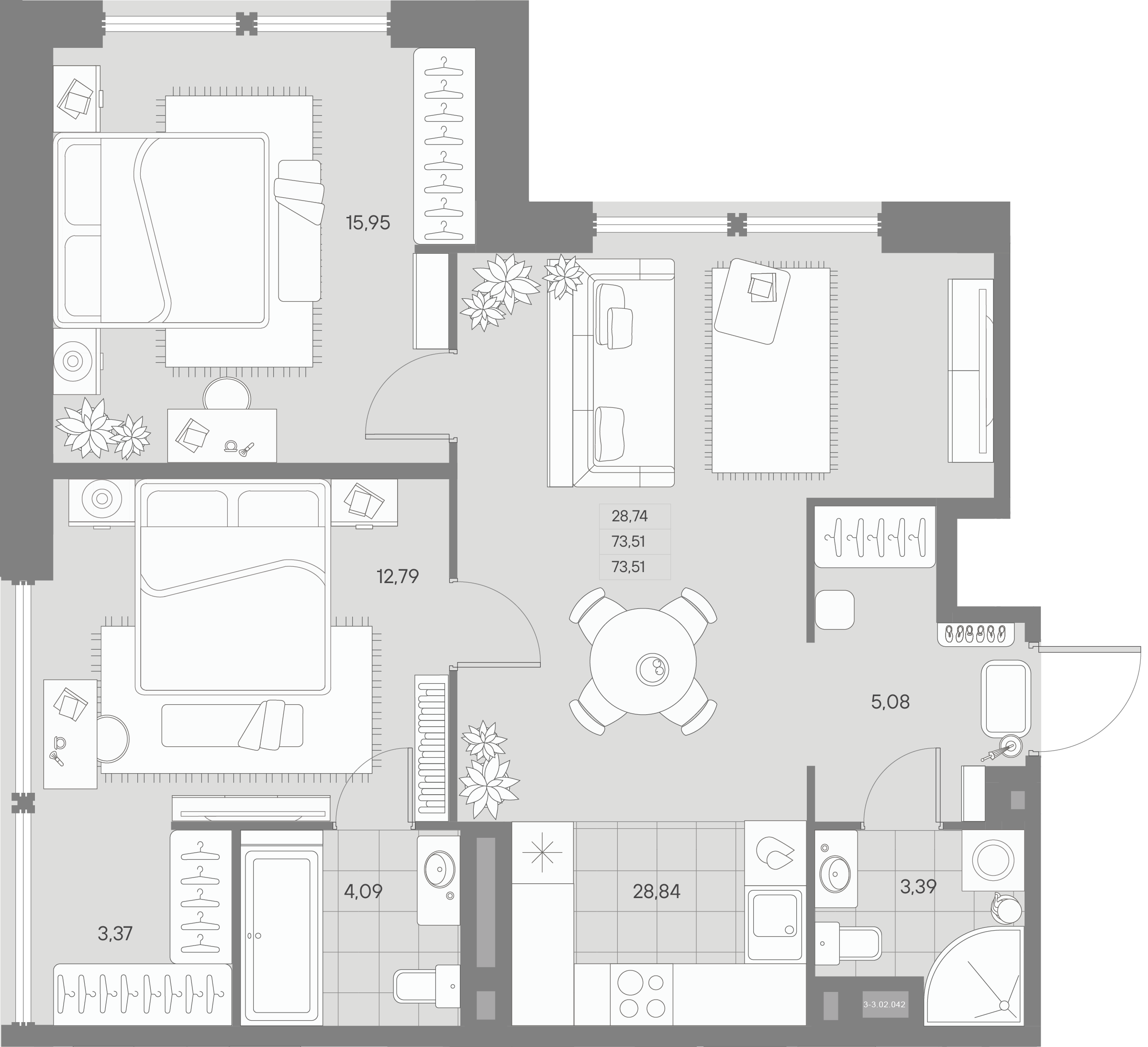 2-комнатная квартира  №42 в Avant: 73.51 м², этаж 2 - купить в Санкт-Петербурге