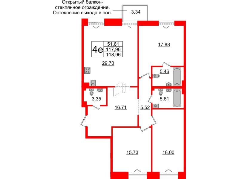3-комнатная квартира  №414 в Imperial club: 117.96 м², этаж 5 - купить в Санкт-Петербурге