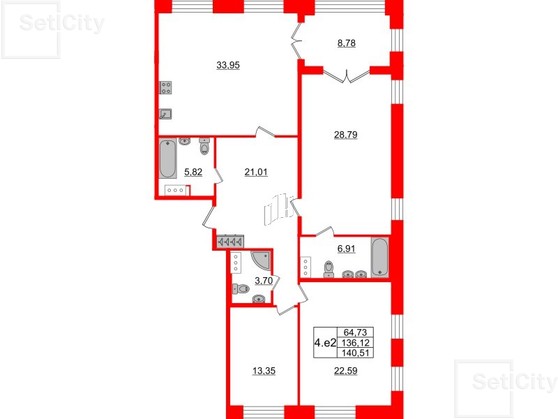 2-комнатная квартира  №185 в Grand View: 70.4 м², этаж 5 - купить в Санкт-Петербурге