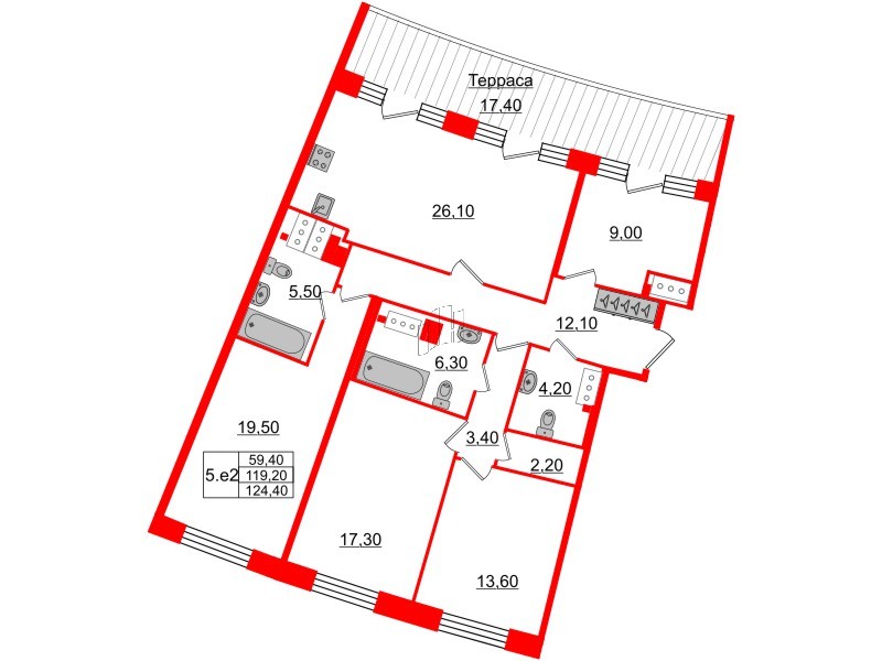 4-комнатная квартира  №169 в Grand View: 119.2 м², этаж 8 - купить в Санкт-Петербурге