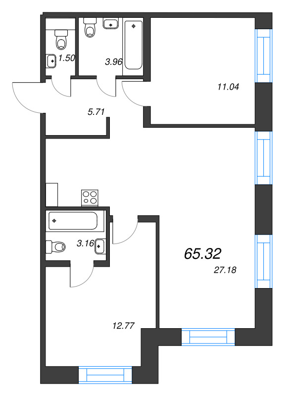 2-комнатная квартира  №40 в Alpen: 65.32 м², этаж 5 - купить в Санкт-Петербурге