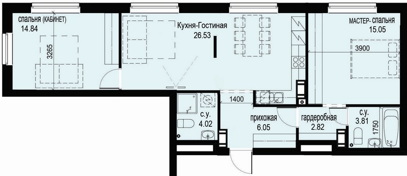 3-комнатная квартира  №45 в ID Moskovskiy: 73.12 м², этаж 7 - купить в Санкт-Петербурге