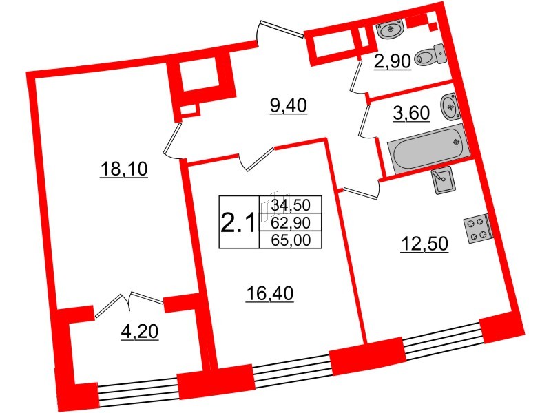 4-комнатная квартира  №113 в Grand View: 129.7 м², этаж 6 - купить в Санкт-Петербурге