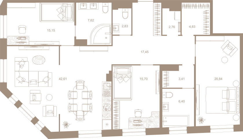 3-комнатная квартира  №11 в Северная корона Residence: 137.5 м², этаж 3 - купить в Санкт-Петербурге