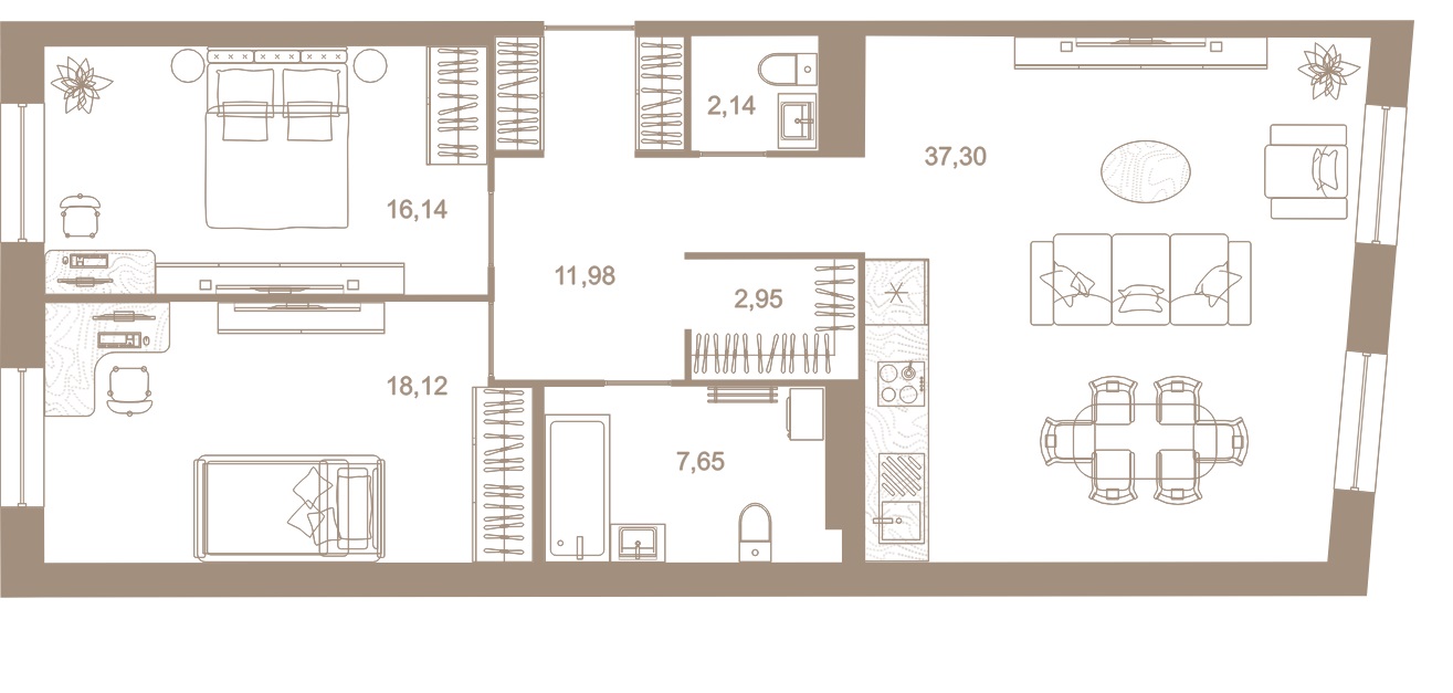 2-комнатная квартира  №268 в Северная корона Residence: 95.8 м², этаж 5 - купить в Санкт-Петербурге
