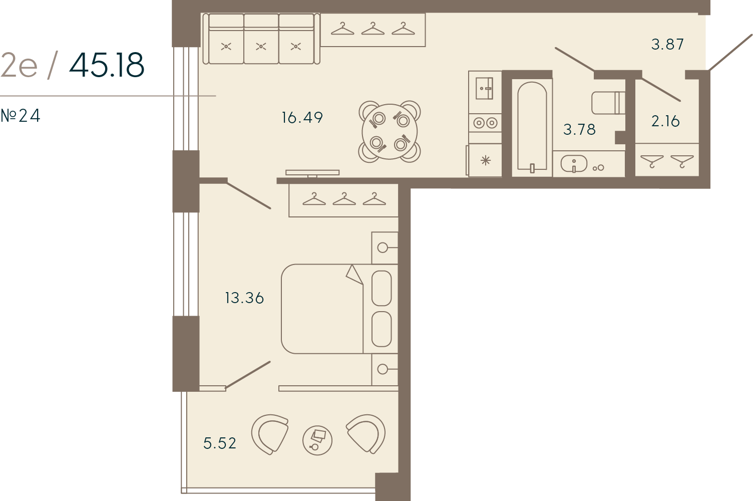 1-комнатная квартира  №24 в 17/33 Петровский остров: 47.24 м², этаж 2 - купить в Санкт-Петербурге