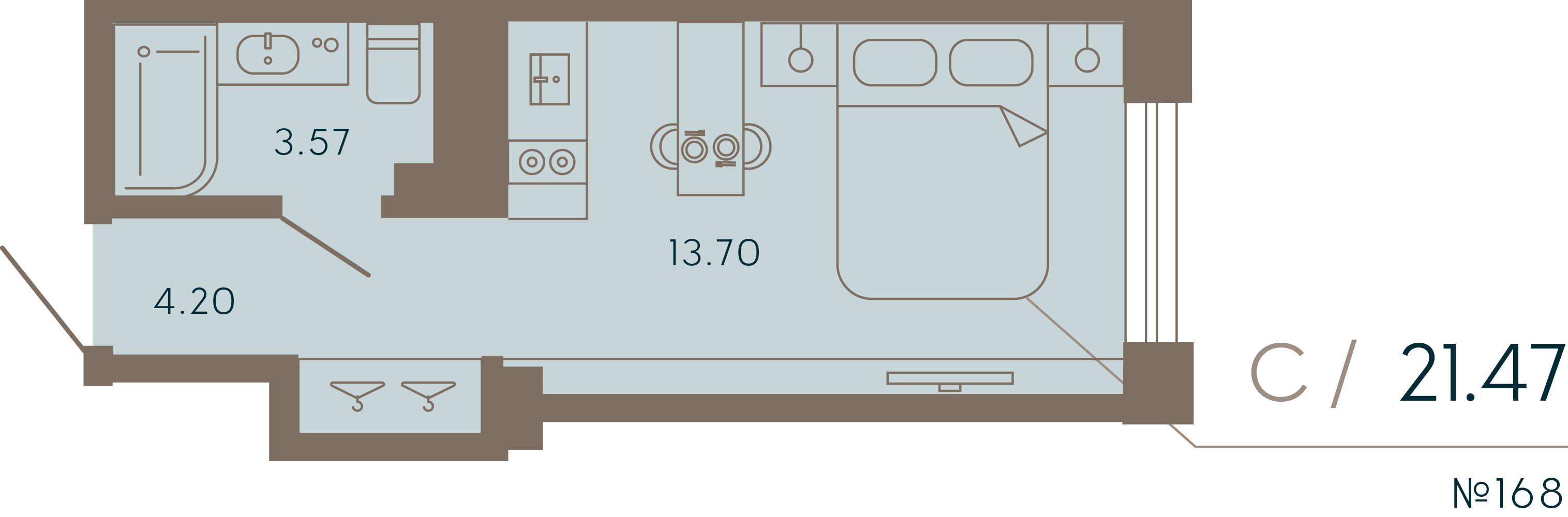 1-комнатная квартира  №168 в 17/33 Петровский остров: 22.22 м², этаж 8 - купить в Санкт-Петербурге