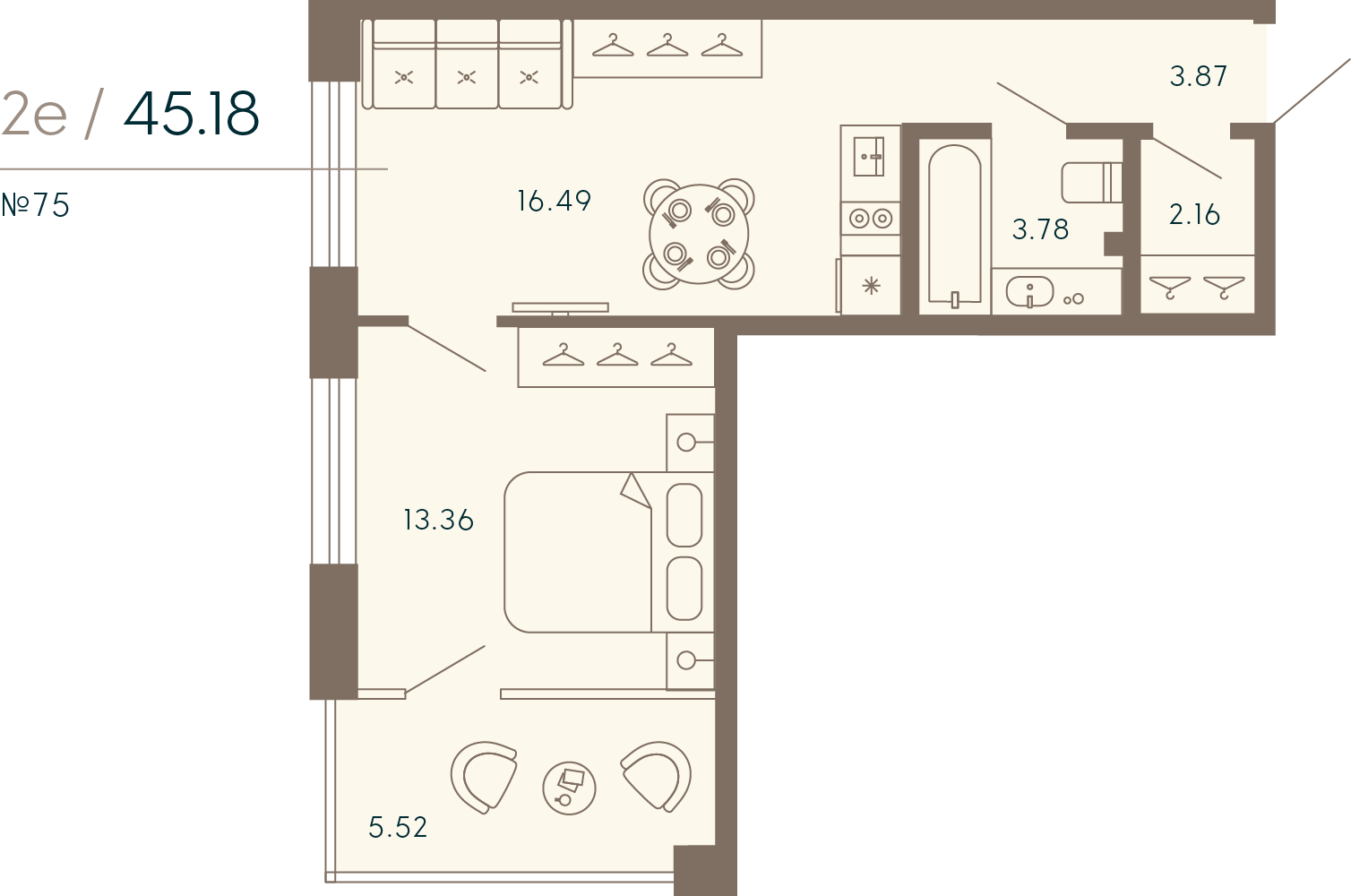 1-комнатная квартира  №75 в 17/33 Петровский остров: 47.25 м², этаж 4 - купить в Санкт-Петербурге