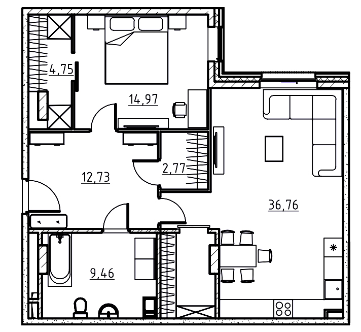 1-комнатная квартира  №17 в Манхэттен: 82.66 м², этаж 6 - купить в Санкт-Петербурге