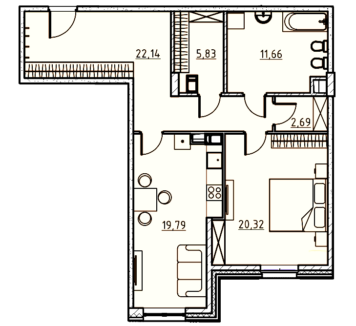 1-комнатная квартира  №40 в Манхэттен: 80.3 м², этаж 6 - купить в Санкт-Петербурге