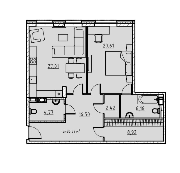 1-комнатная квартира  №23 в Манхэттен: 86.35 м², этаж 2 - купить в Санкт-Петербурге