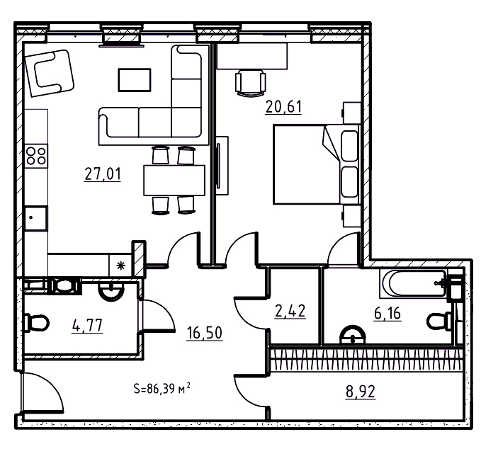 1-комнатная квартира  №39 в Манхэттен: 87.2 м², этаж 6 - купить в Санкт-Петербурге