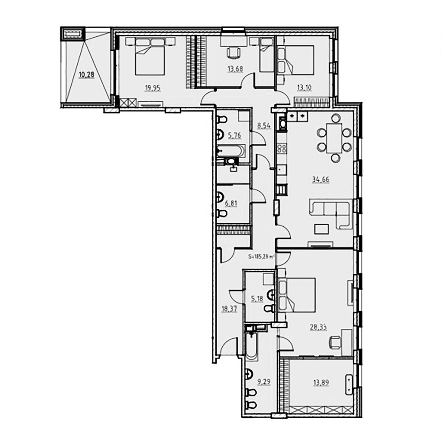 4-комнатная квартира  №46 в Манхэттен: 185.28 м², этаж 2 - купить в Санкт-Петербурге