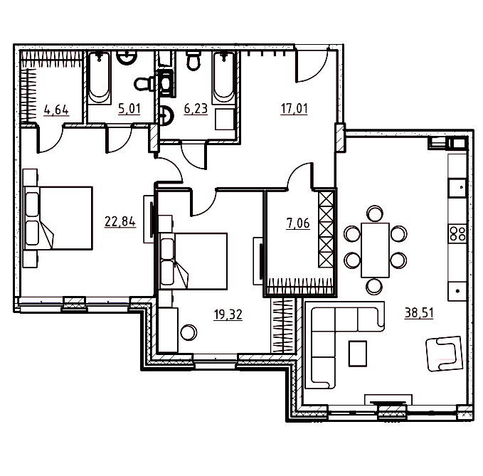 2-комнатная квартира  №41 в Манхэттен: 115.9 м², этаж 6 - купить в Санкт-Петербурге