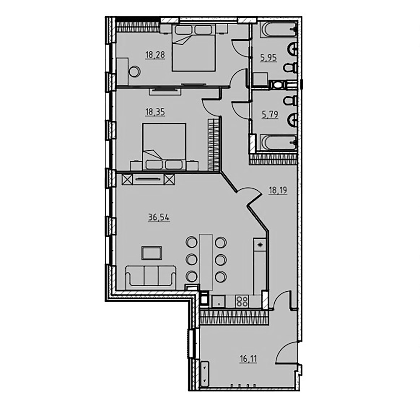 2-комнатная квартира  №48 в Манхэттен: 119.24 м², этаж 3 - купить в Санкт-Петербурге