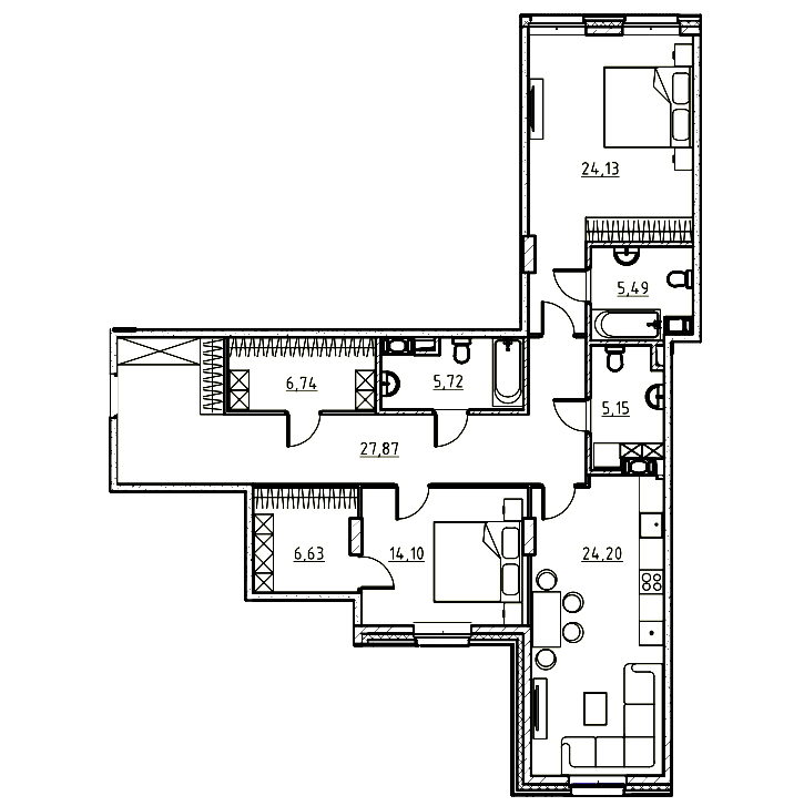 2-комнатная квартира  №18 в Манхэттен: 113.94 м², этаж 6 - купить в Санкт-Петербурге