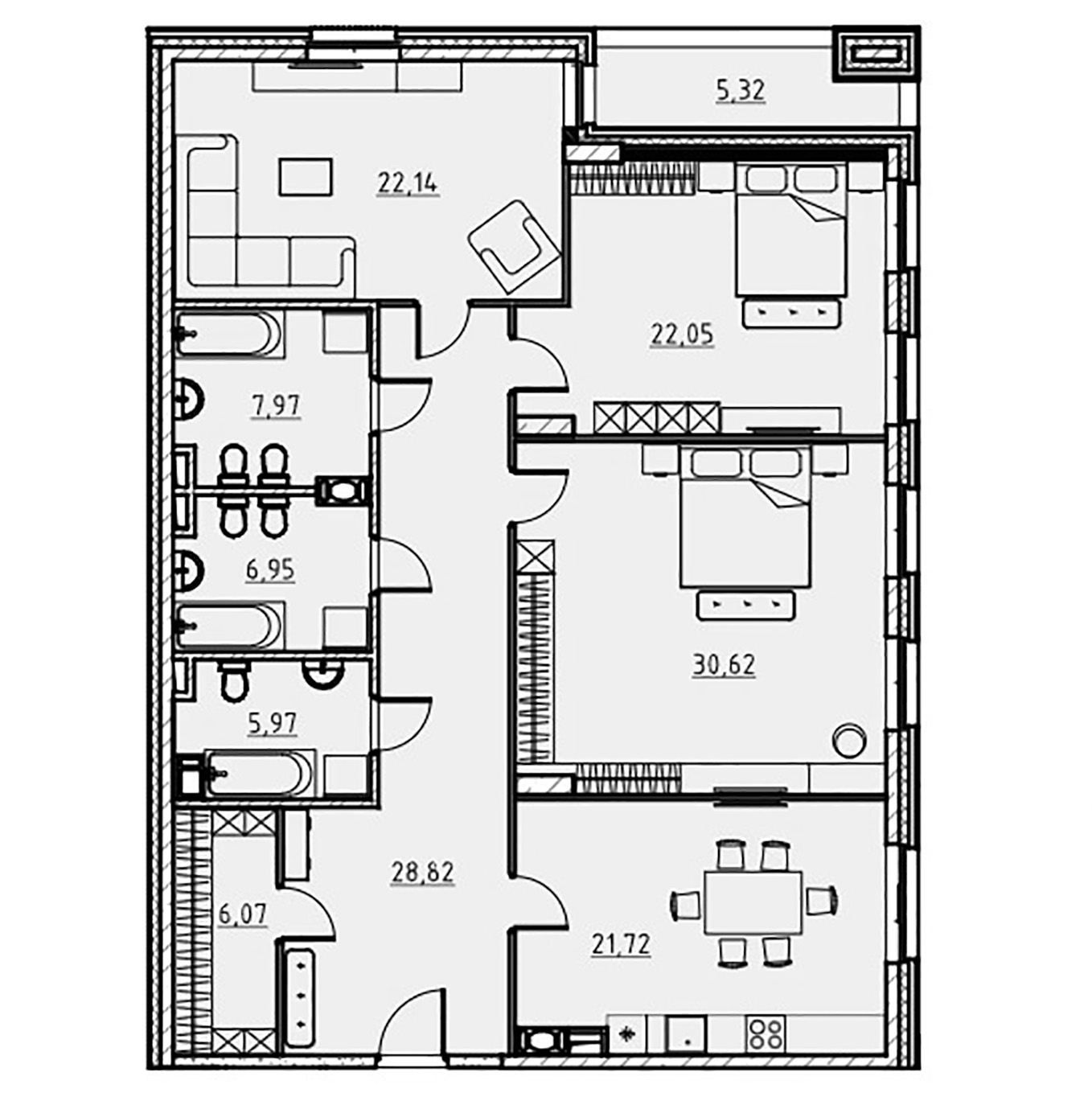 3-комнатная квартира  №12 в Манхэттен: 155 м², этаж 4 - купить в Санкт-Петербурге