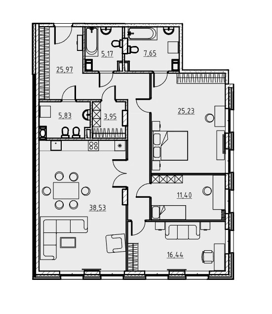 3-комнатная квартира  №11 в Манхэттен: 140.1 м², этаж 4 - купить в Санкт-Петербурге